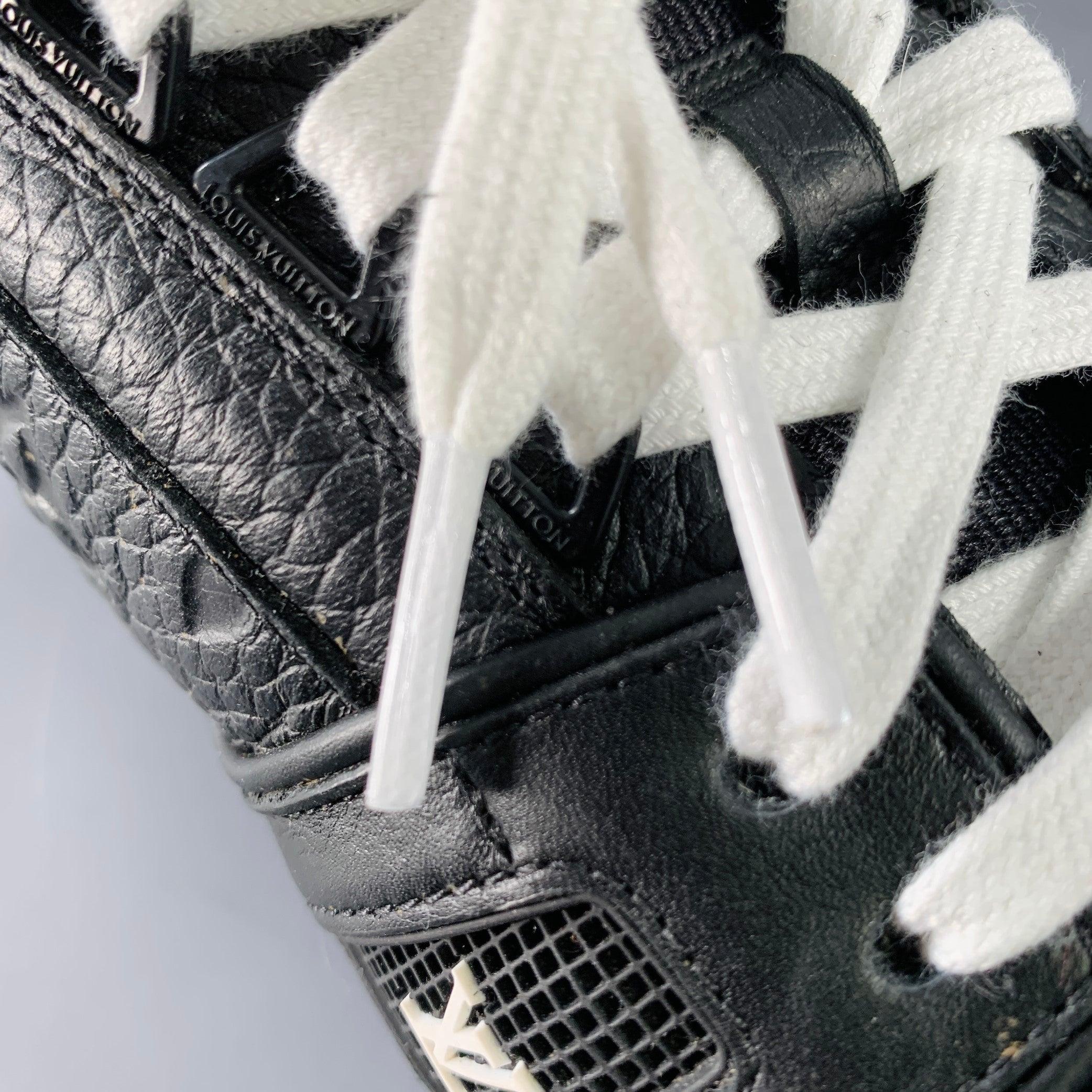 LOUIS VUITTON Size 9.5 Black White Monogram Leather Rubber Sole Sneakers 5