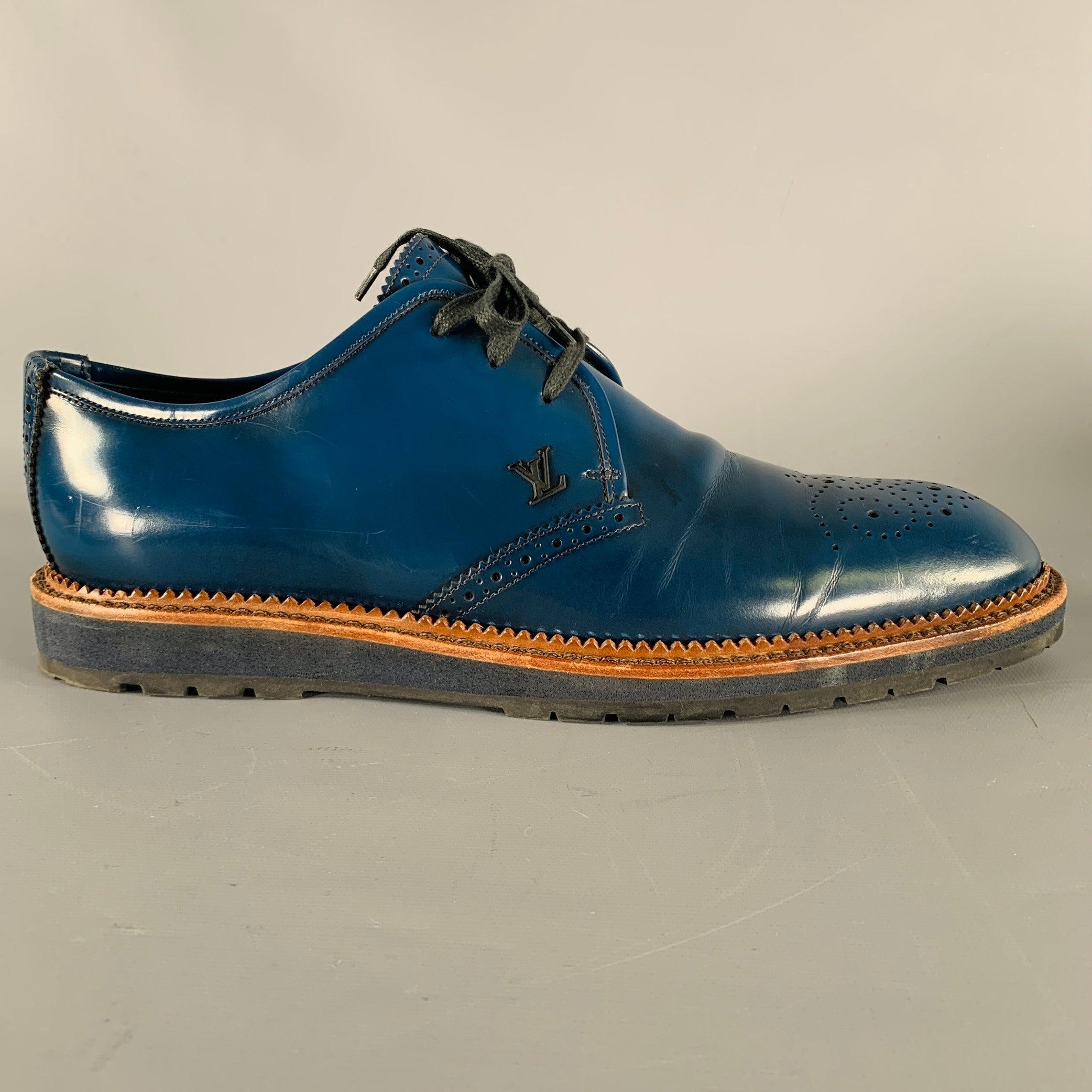 Black LOUIS VUITTON Size 9.5 Royal Blue Perforated Leather Lace-Up Shoes For Sale