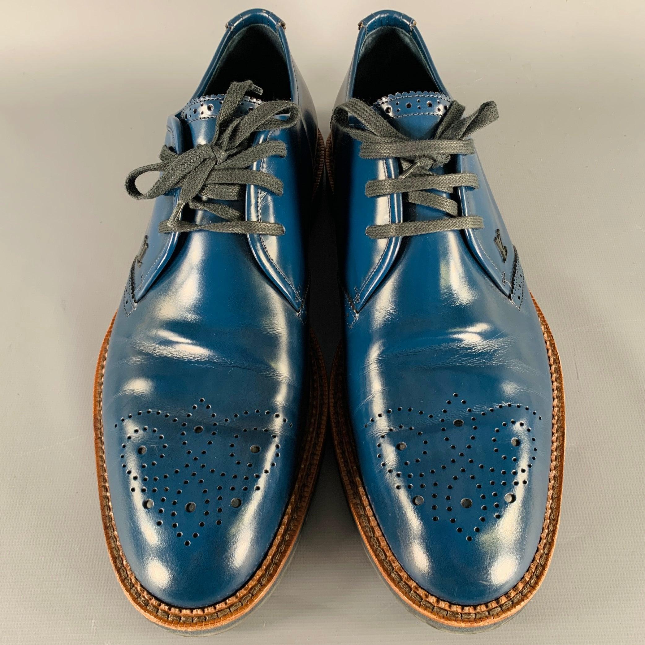 Men's LOUIS VUITTON Size 9.5 Royal Blue Perforated Leather Lace-Up Shoes For Sale