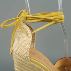 Louis Vuitton Yellow Suede Tied Ankle Strap Espadrille Wedges