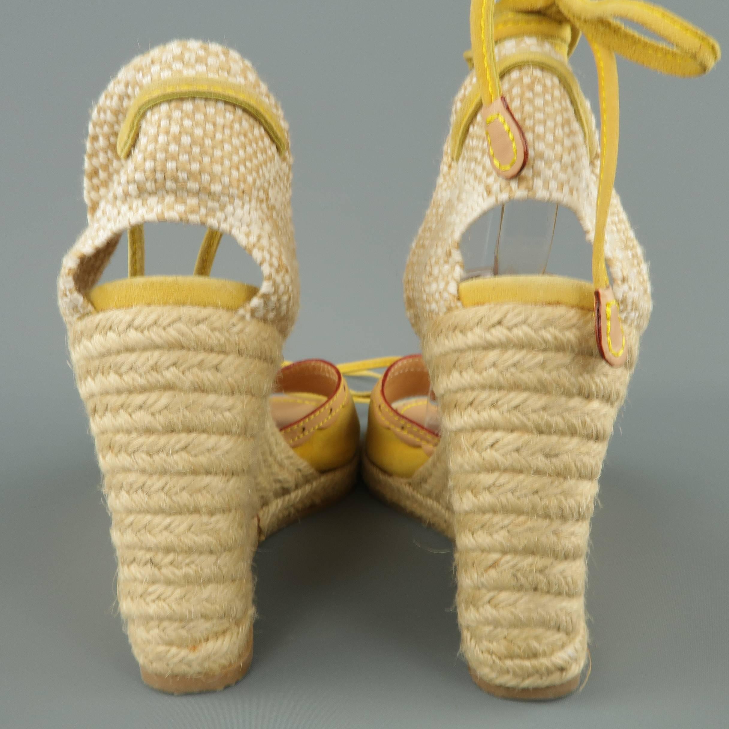Louis Vuitton Yellow Suede Tied Ankle Strap Espadrille Wedges 2
