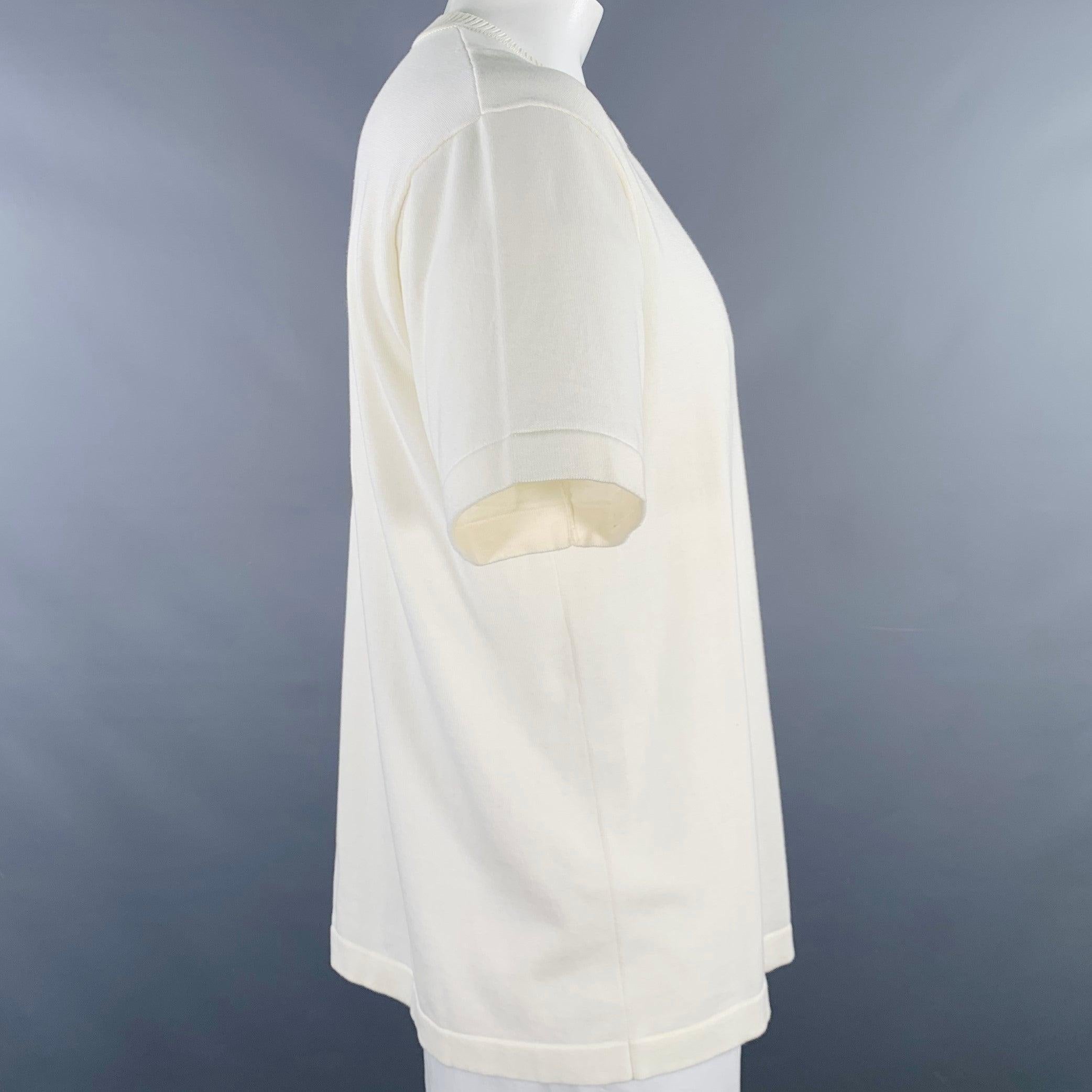 LOUIS VUITTON Size L Beige Knit Cotton Crew Neck T-shirt In Good Condition For Sale In San Francisco, CA