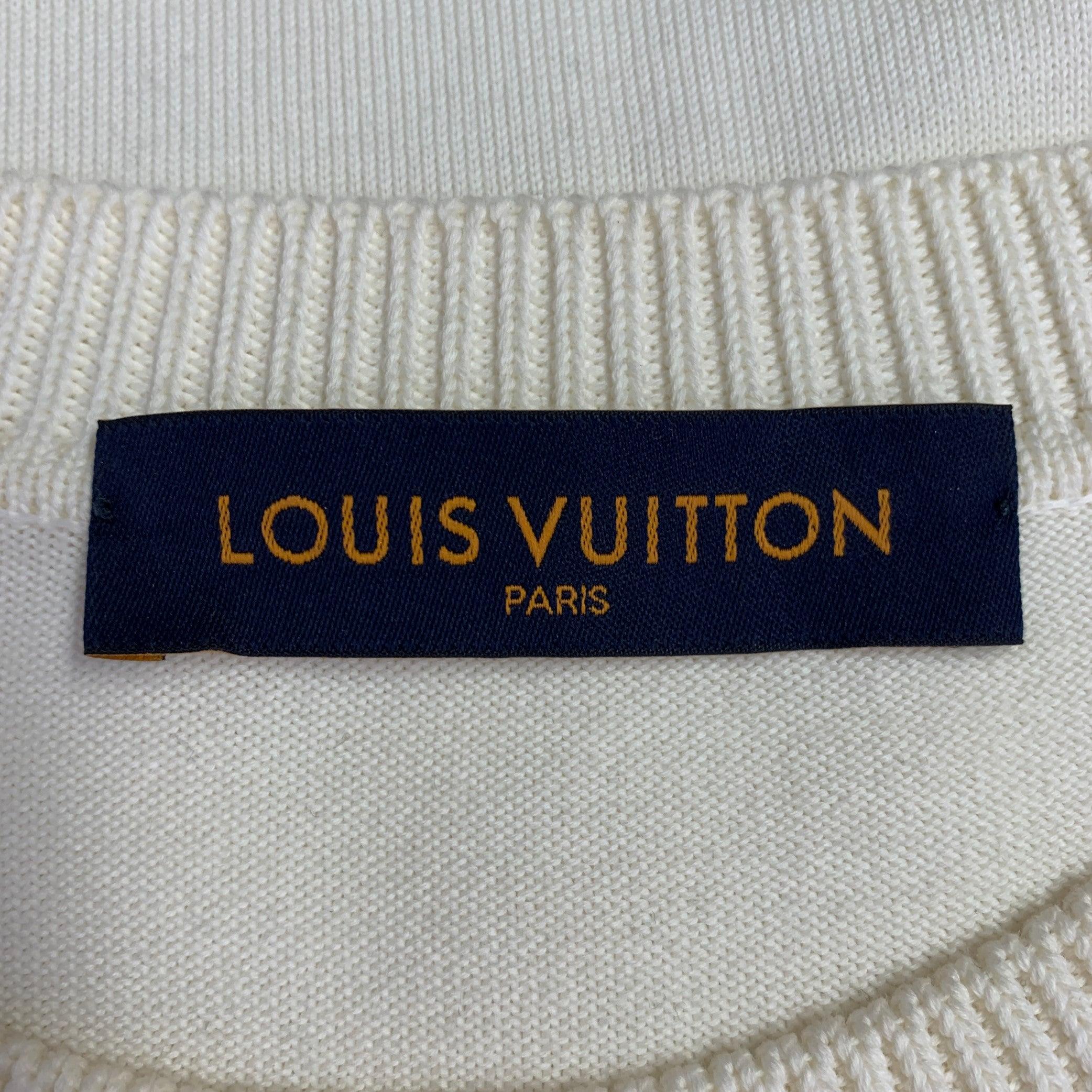LOUIS VUITTON Size L Beige Knit Cotton Crew Neck T-shirt For Sale 4