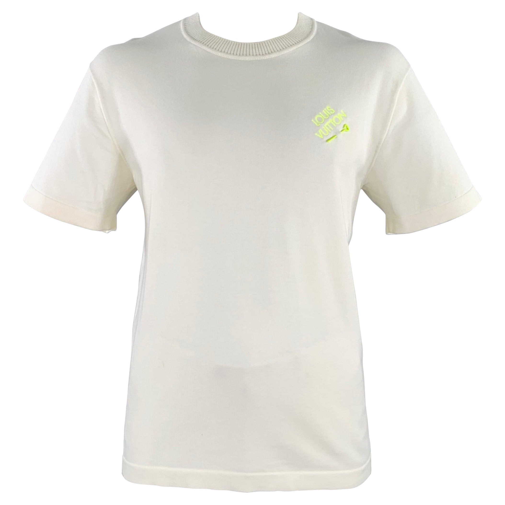 LOUIS VUITTON Size L Beige Knit Cotton Crew Neck T-shirt