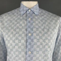 LOUIS VUITTON Size L Light Blue Leaf Print Cotton Button Up Long Sleeve Shirt