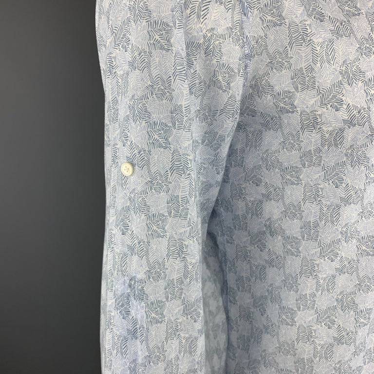 LOUIS VUITTON Size L Light Blue Leaf Print Cotton Button Up Long Sleeve ...