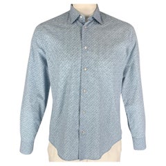 LOUIS VUITTON Size L Light Blue Print Cotton Button Up Long Sleeve Shirt