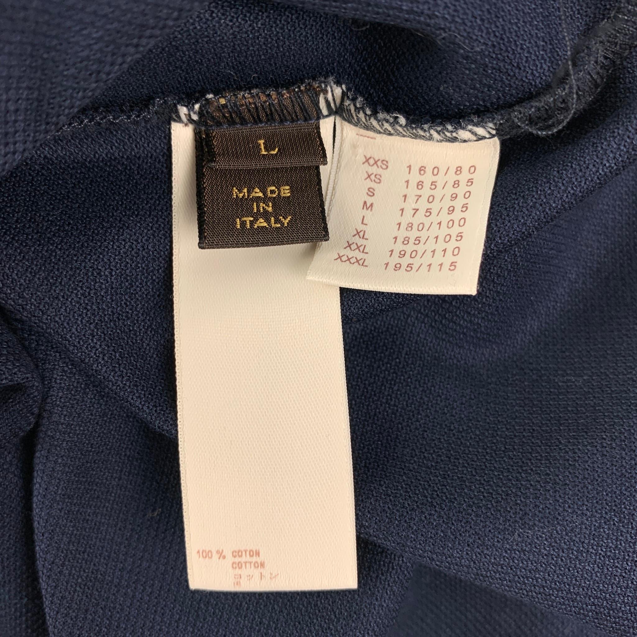LOUIS VUITTON Size L Navy Cotton Buttoned Polo In Excellent Condition In San Francisco, CA