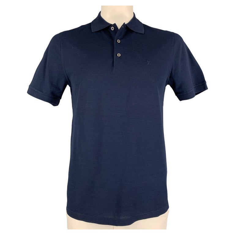 LOUIS VUITTON Size L Navy Cotton Buttoned Polo at 1stDibs