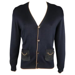 LOUIS VUITTON Size L Navy Solid Silk V-Neck Cardigan LOUIS VUITTON Size L Navy Solid Silk V-Neck Cardigan