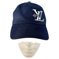 LOUIS VUITTON Size L Navy White Embroidered Cotton Hat