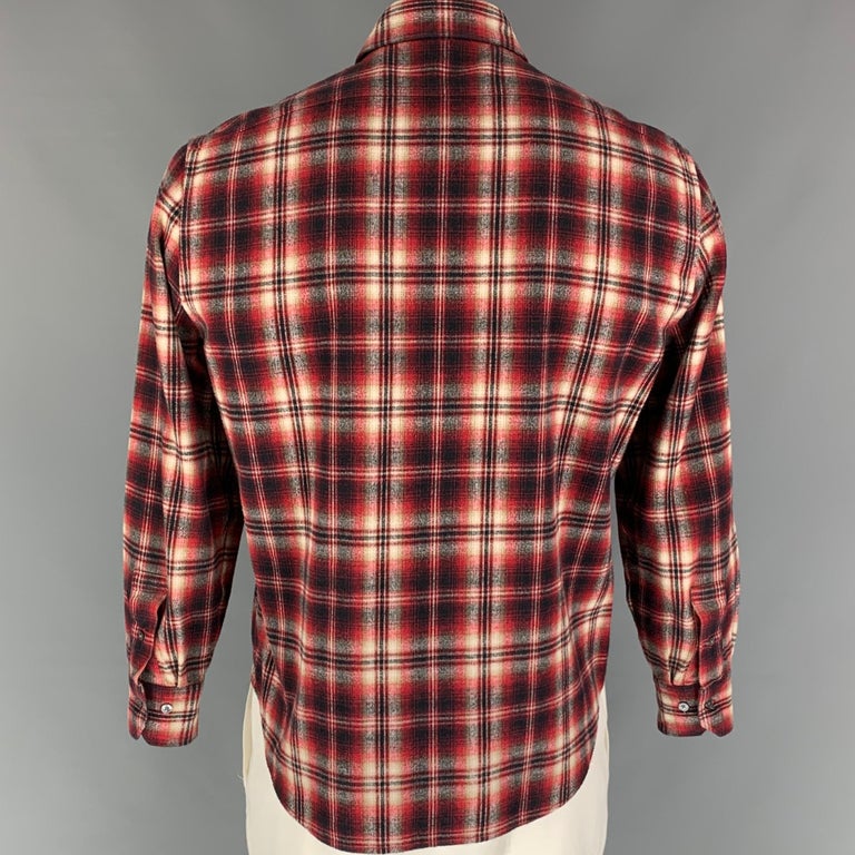 Eddie Bauer Button Up Shirt Mens LG Red/black Plaid Flannel Cotton/spandex  LV