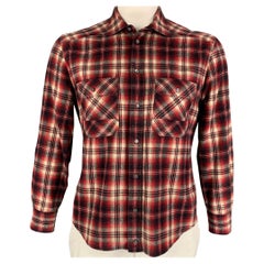 LOUIS VUITTON - Chemise à manches longues en coton à carreaux rouges et noirs boutonnée, taille L