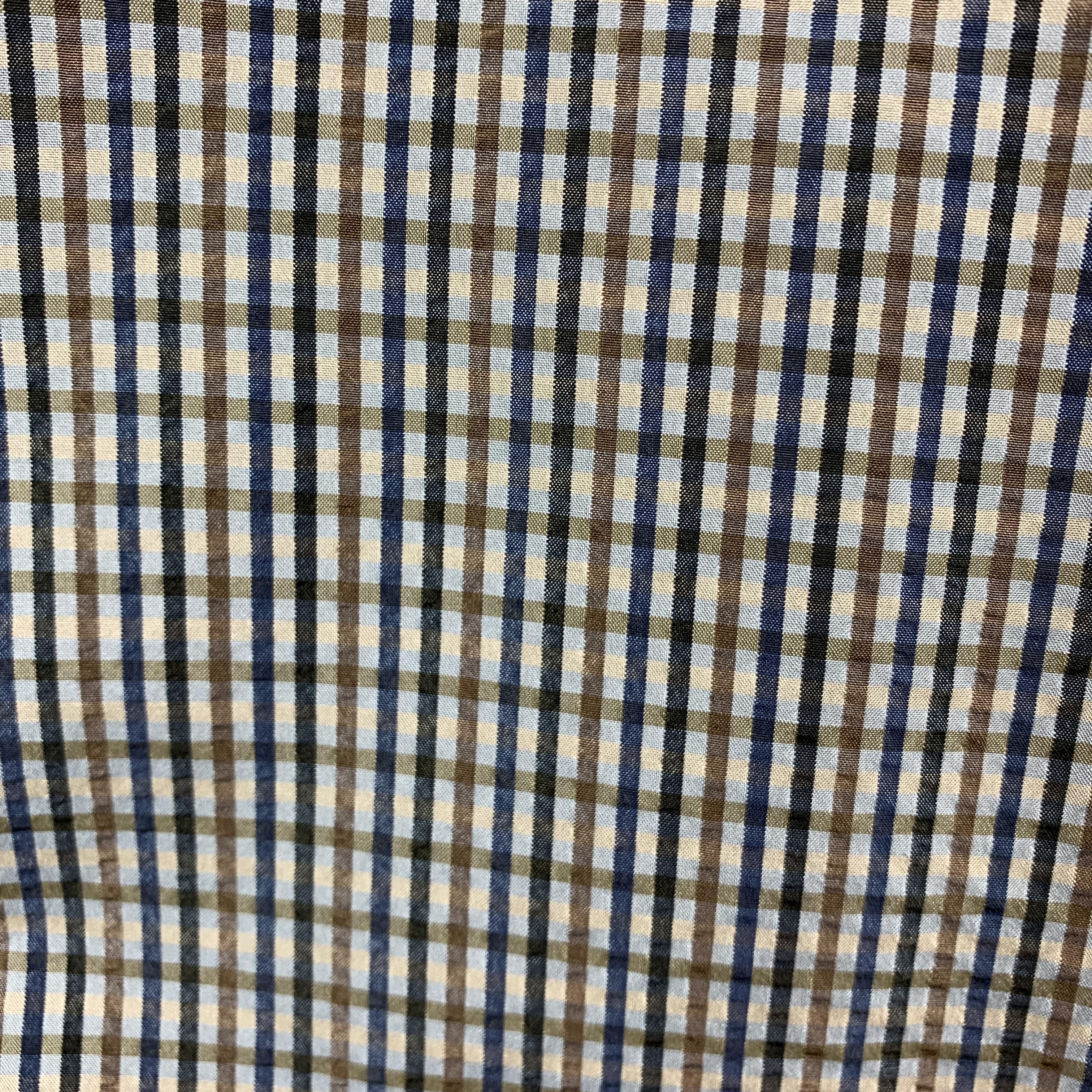 Men's LOUIS VUITTON Size L Taupe & Navy Textured Silk Button Down Long Sleeve Shirt