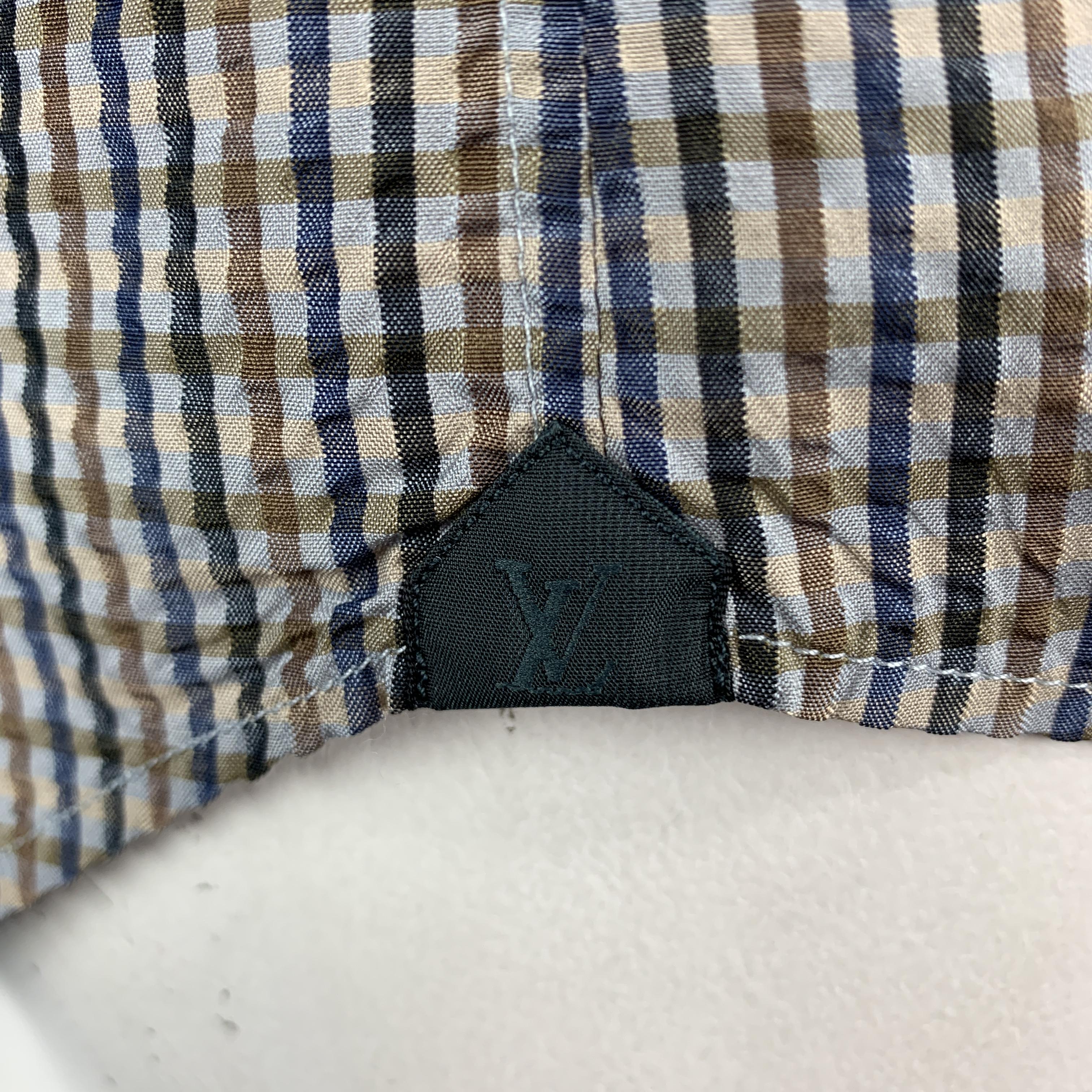 LOUIS VUITTON Size L Taupe & Navy Textured Silk Button Down Long Sleeve Shirt 1
