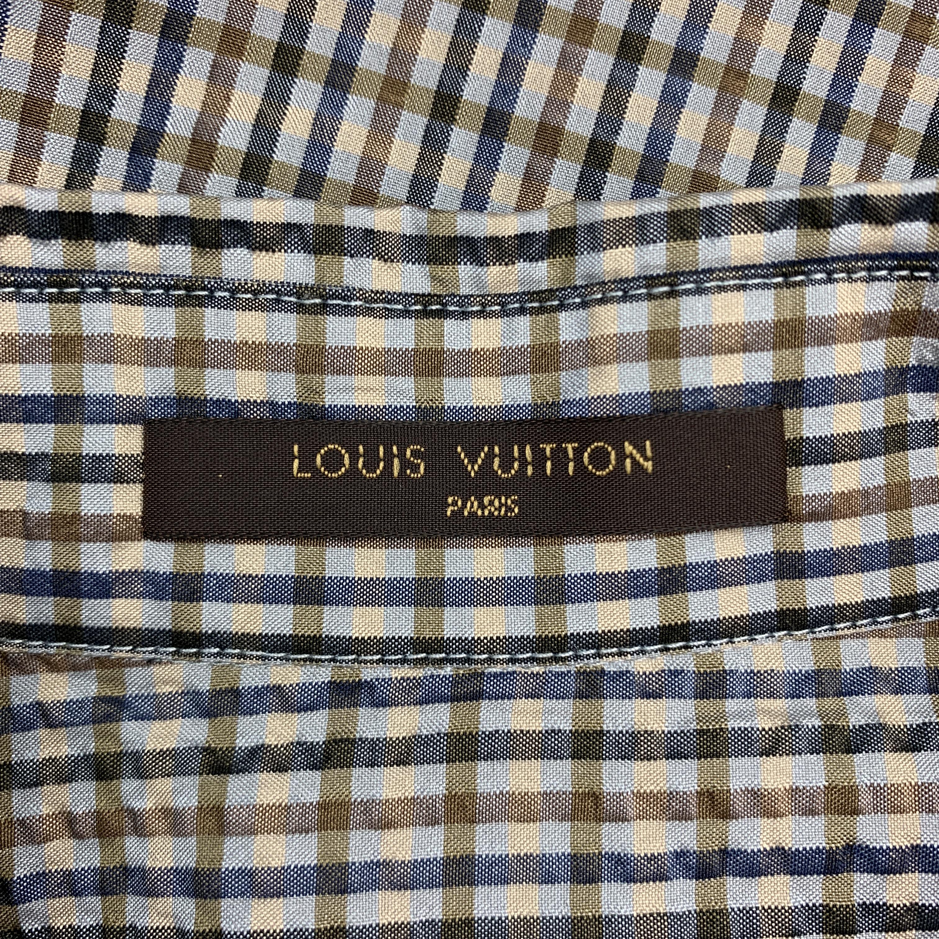 LOUIS VUITTON Size L Taupe & Navy Textured Silk Button Down Long Sleeve Shirt 2