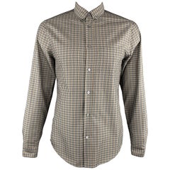 LOUIS VUITTON Size L Taupe & Navy Textured Silk Button Down Long Sleeve Shirt