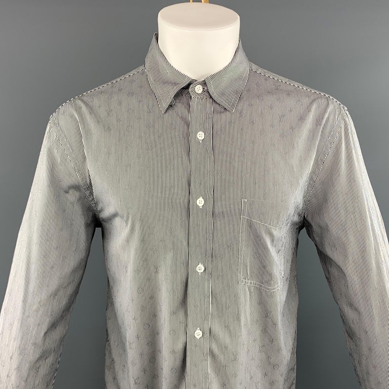 LOUIS VUITTON Size L White and Black Stripe Cotton Button Up Long Sleeve Shirt at 1stdibs