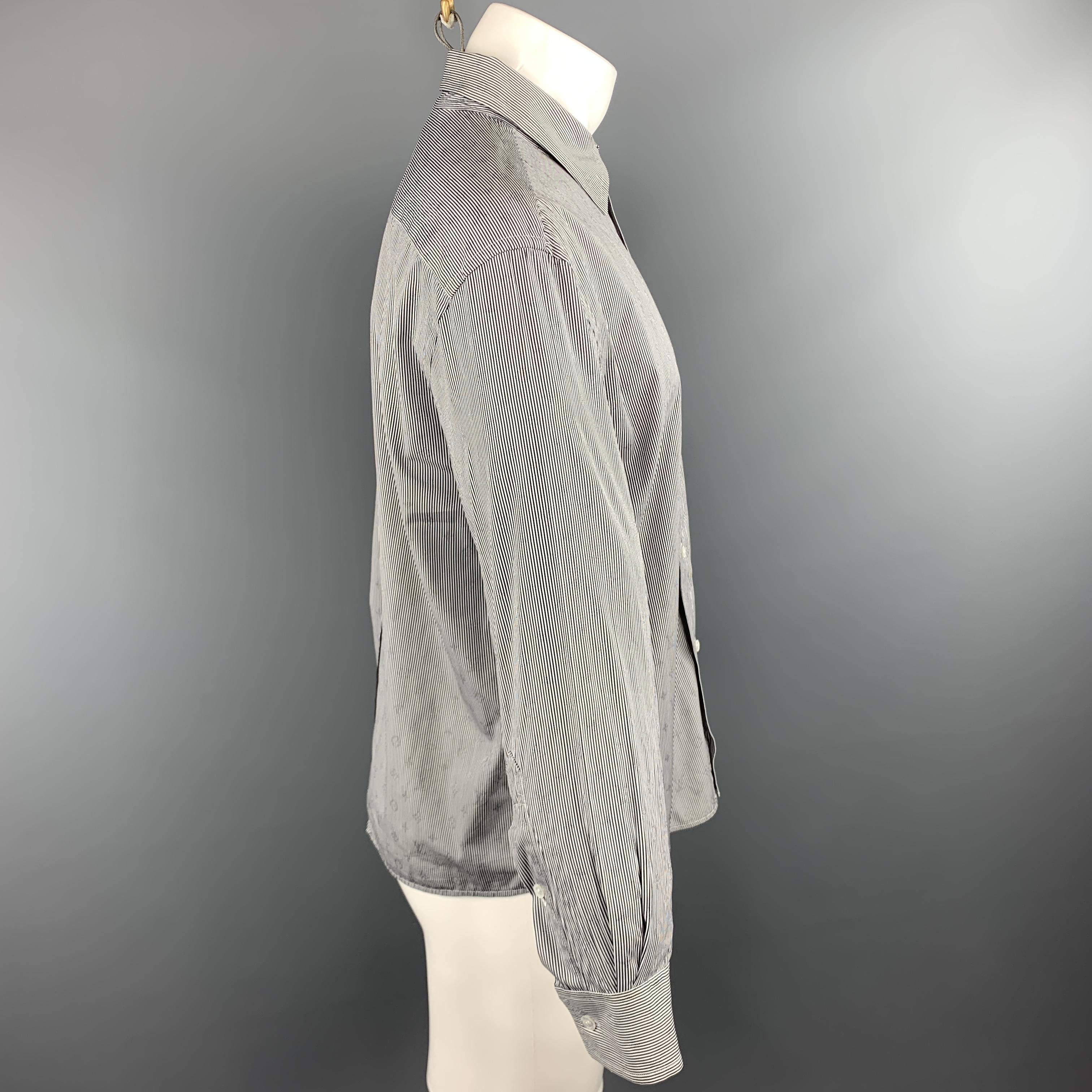 Gray LOUIS VUITTON Size L White & Black Stripe Cotton Button Up Long Sleeve Shirt