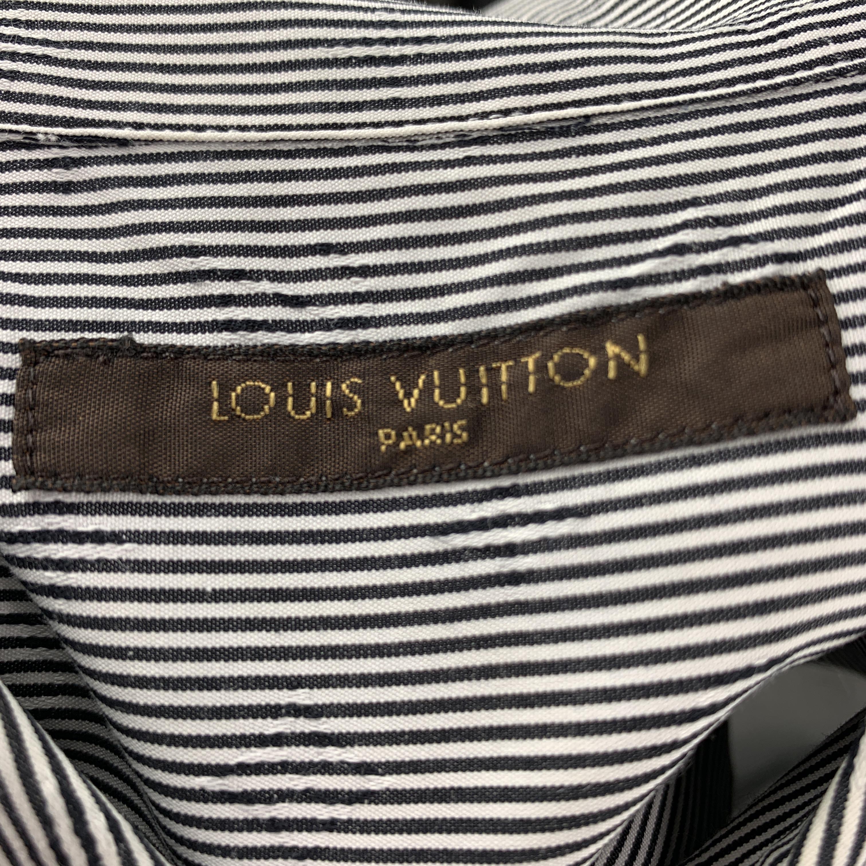Men's LOUIS VUITTON Size L White & Black Stripe Cotton Button Up Long Sleeve Shirt