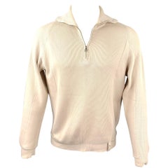 LOUIS VUITTON Size M Beige Ribbed Knit Cotton Blend Half Zip Sweater