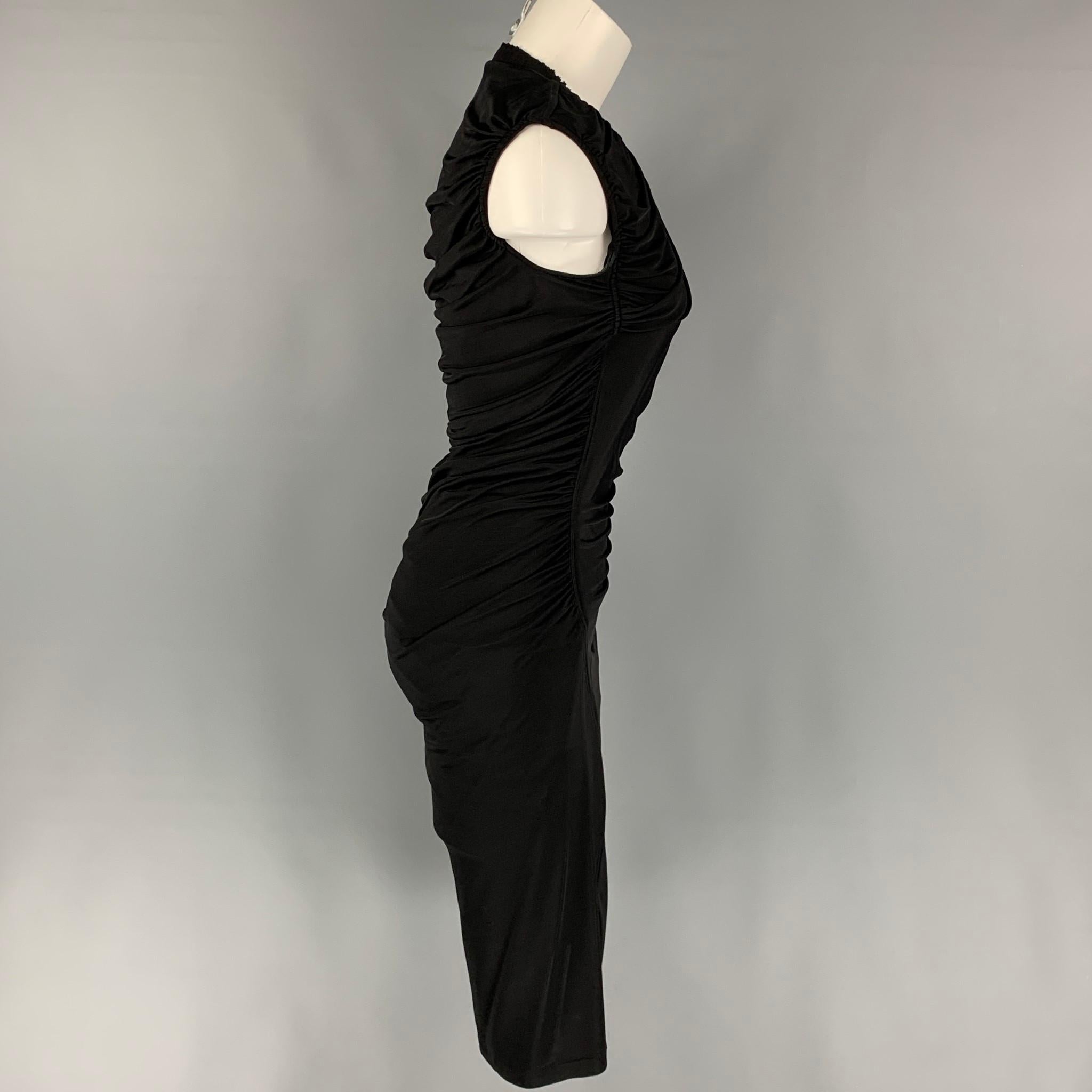 LOUIS VUITTON Size M Black Viscose Ruched Knee-Length Cocktail Dress In Good Condition In San Francisco, CA