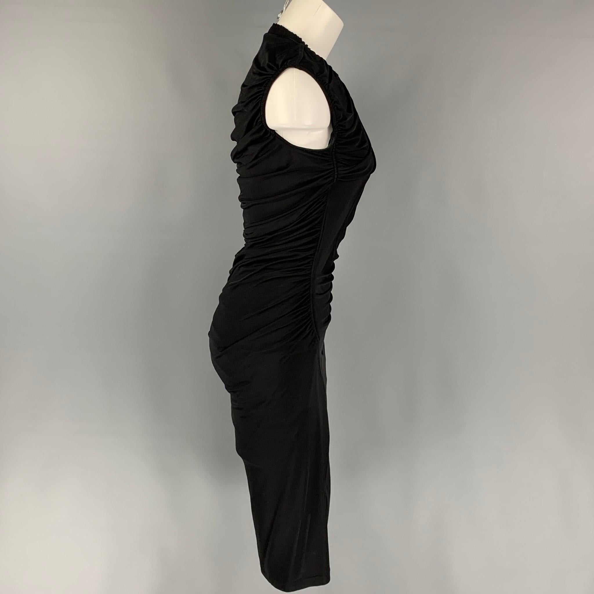 LOUIS VUITTON Talla M Vestido de cóctel negro de viscosa fruncido hasta la rodilla Negro