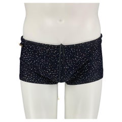LOUIS VUITTON Size M Black White Print Nylon Drawstring Speedo