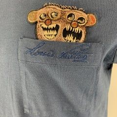 LOUIS VUITTON Size M Blue Applique Cotton Crew-Neck T-shirt