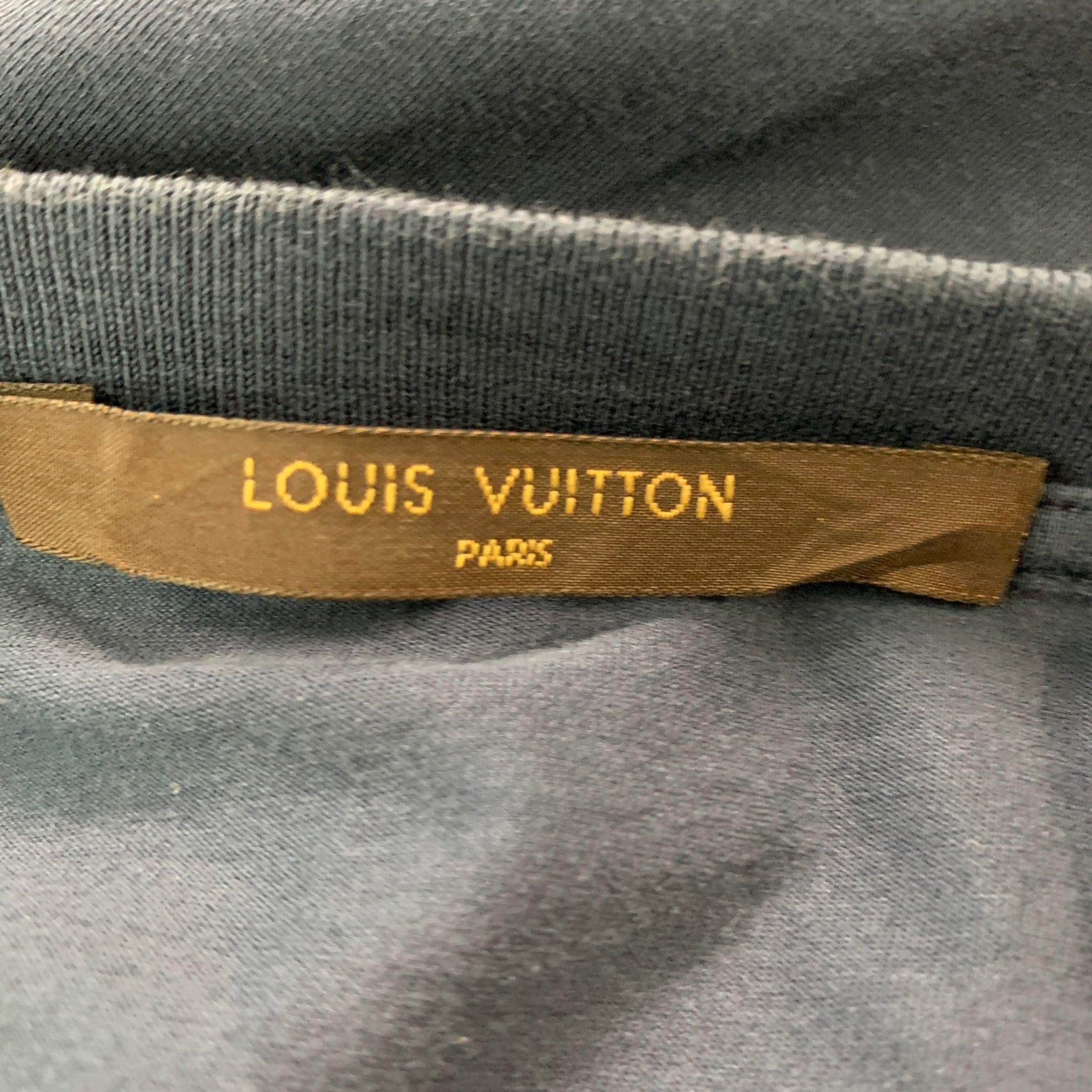 LOUIS VUITTON Size M Blue Applique Cotton Crew-Neck T-shirt For Sale 1