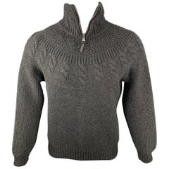 LOUIS VUITTON Size M Charcoal Knit Cashmere / Wool Half Zip Sweater