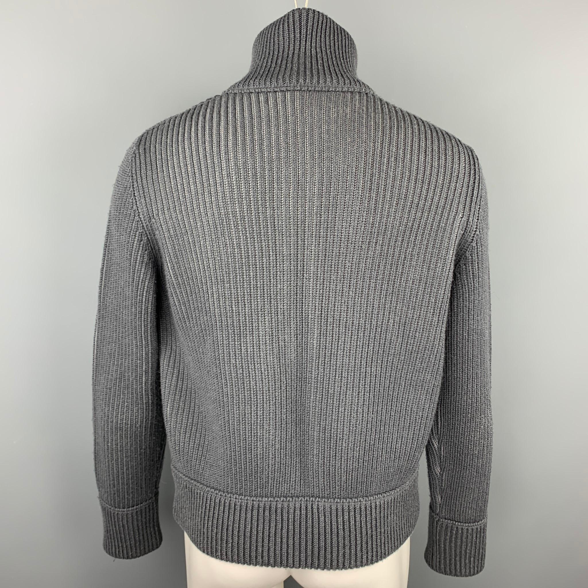 LOUIS VUITTON Size M Gray Knitted Wool Blend Zip Up High Collar Jacket In Excellent Condition In San Francisco, CA