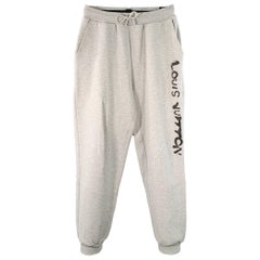 LOUIS VUITTON Taglia M Heather Grey Black Graffiti Logo Cotton Sweatpants Pantaloni Casual