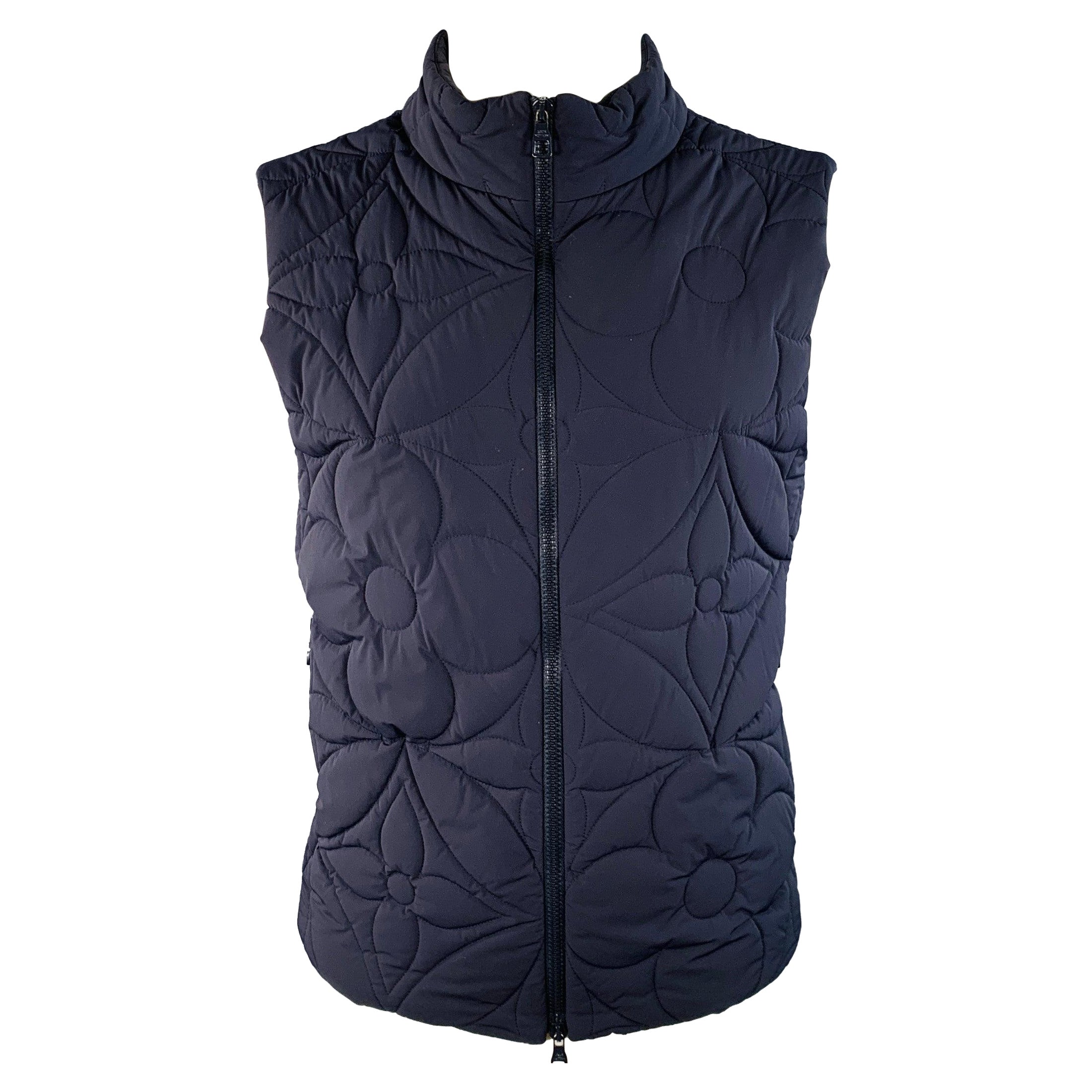 LOUIS VUITTON Gilet trapuntato in misto poliammide e logo con zip, taglia M Navy in vendita