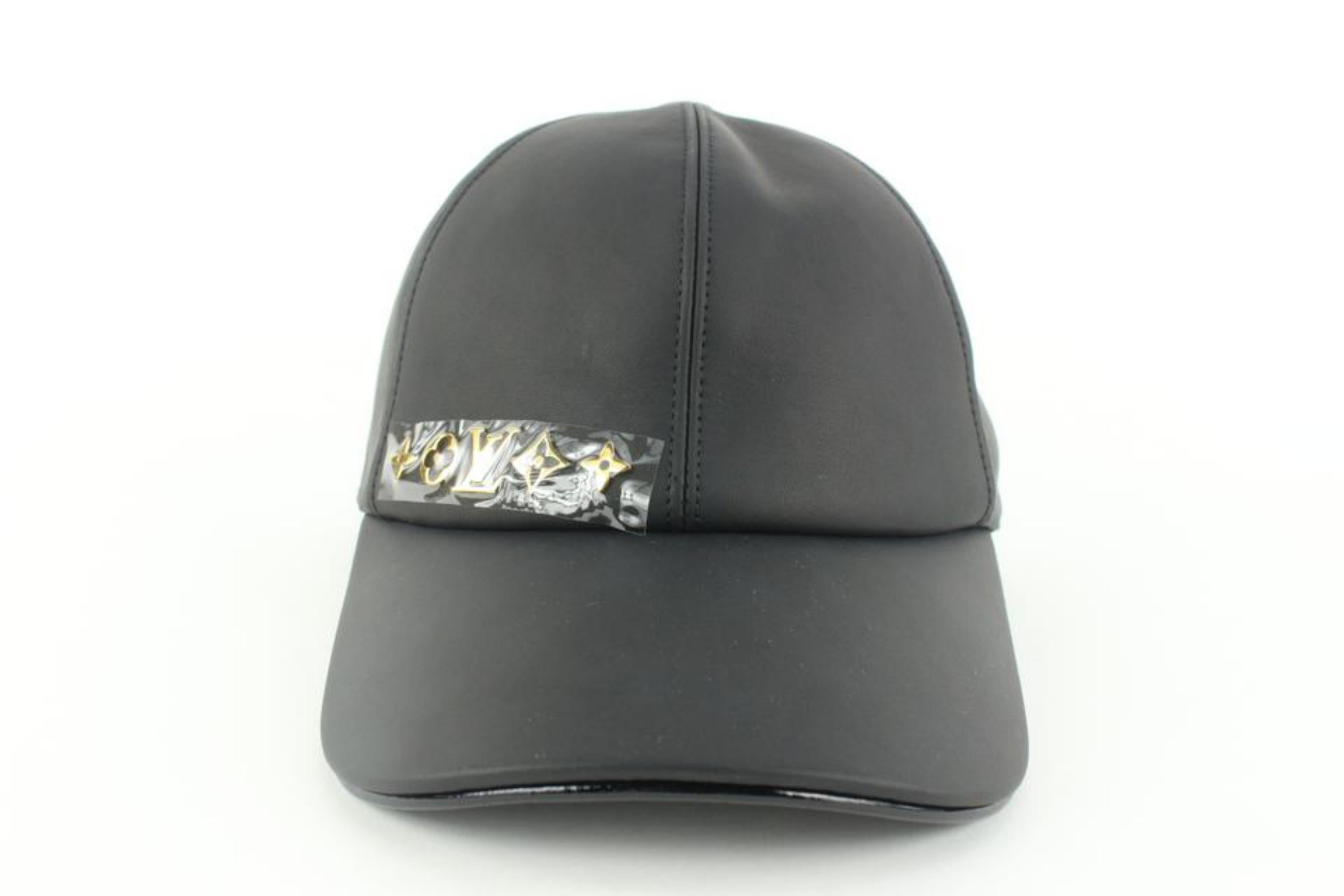 Louis Vuitton Size Medium Black Leather 5 Flower Baseball Cap Hat S125L 1