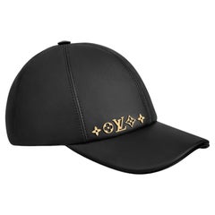Louis Vuitton Size Medium Black Leather 5 Flower Baseball Cap Hat S125L