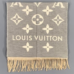 LOUIS VUITTON Kaschmirschals in Einheitsgröße, grau-cremefarben mit Logo