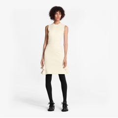 LOUIS VUITTON Size S Beige Ecru Wool Blend Ruffled Fitted Cocktail Dress