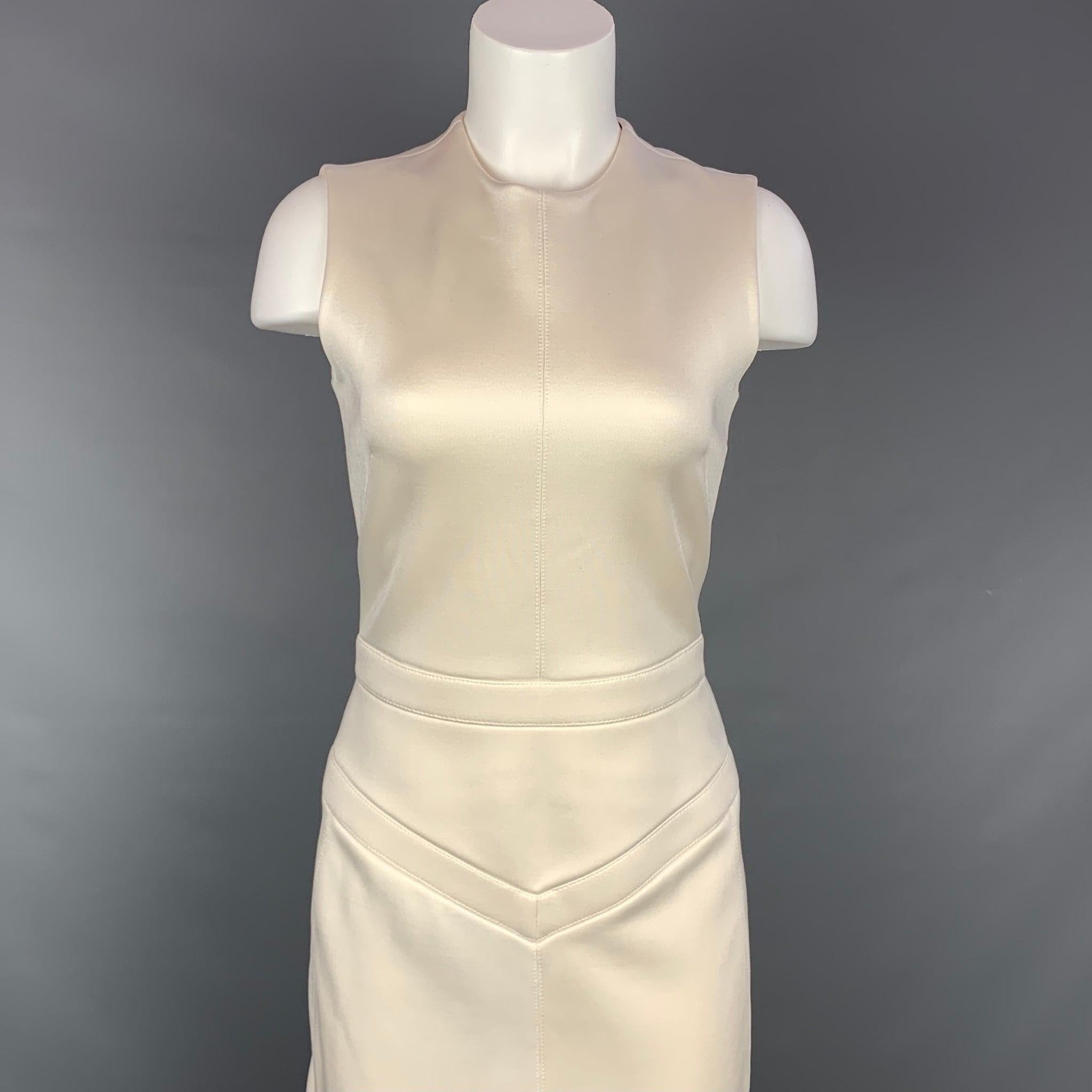 LOUIS VUITTON Size S Beige Ecru Wool Blend Ruffled Fitted Cocktail Dress In Good Condition For Sale In San Francisco, CA