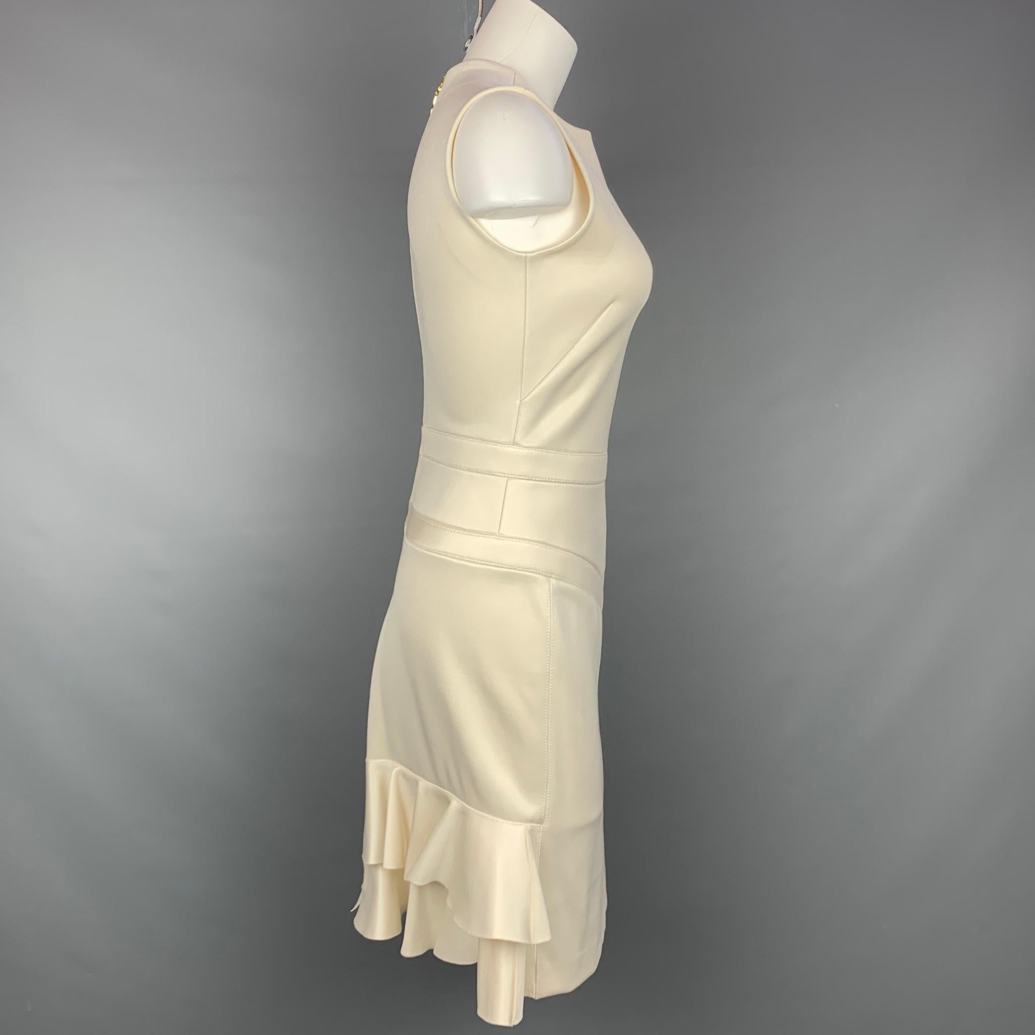 LOUIS VUITTON Talla S Beige Crudo Mezcla de Lana Vestido de Cóctel Ajustado con Volantes en Excelente Estado en San Francisco, CA
