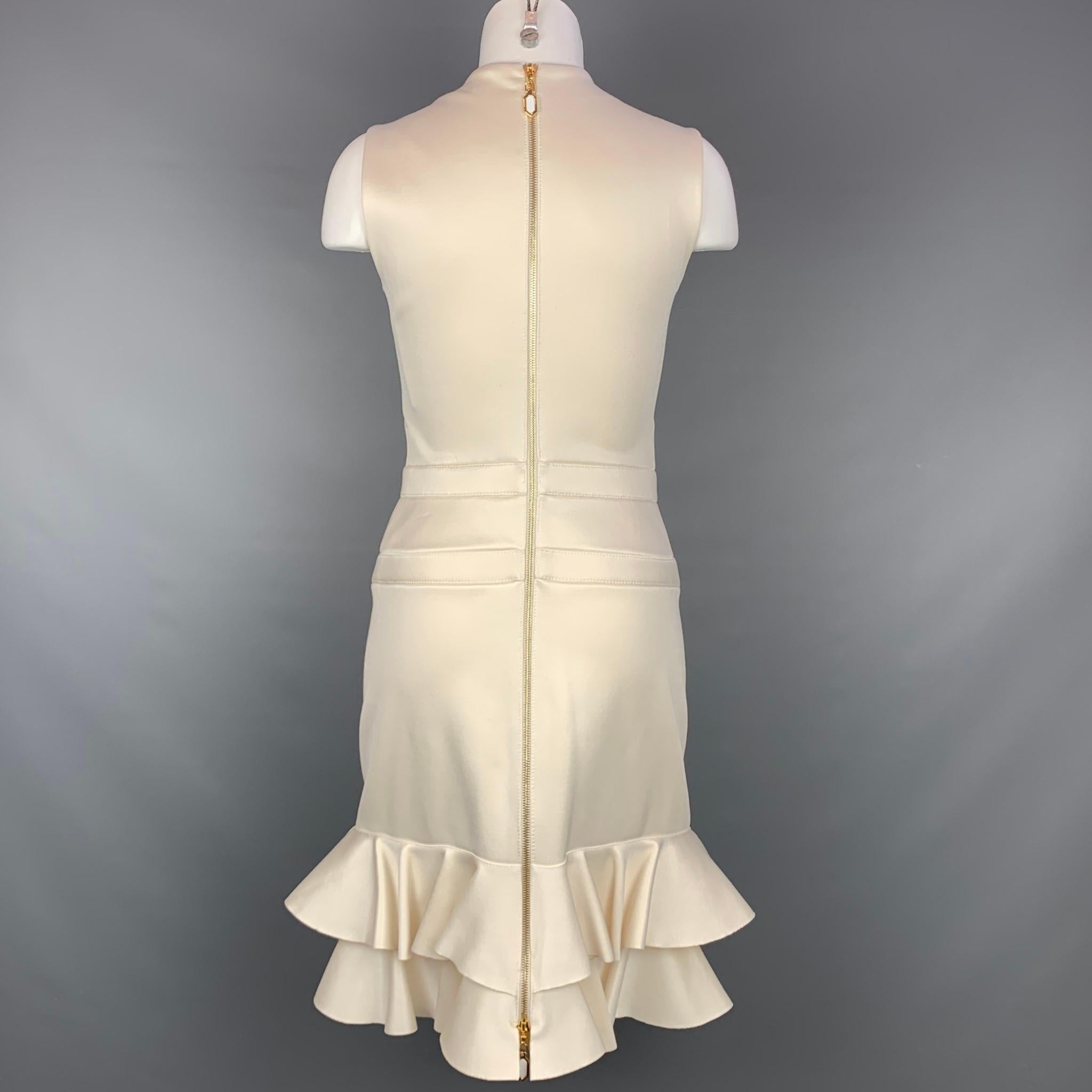 De las mujeres LOUIS VUITTON Talla S Beige Crudo Mezcla de Lana Vestido de Cóctel Ajustado con Volantes