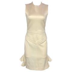 LOUIS VUITTON Talla S Beige Crudo Mezcla de Lana Vestido de Cóctel Ajustado con Volantes