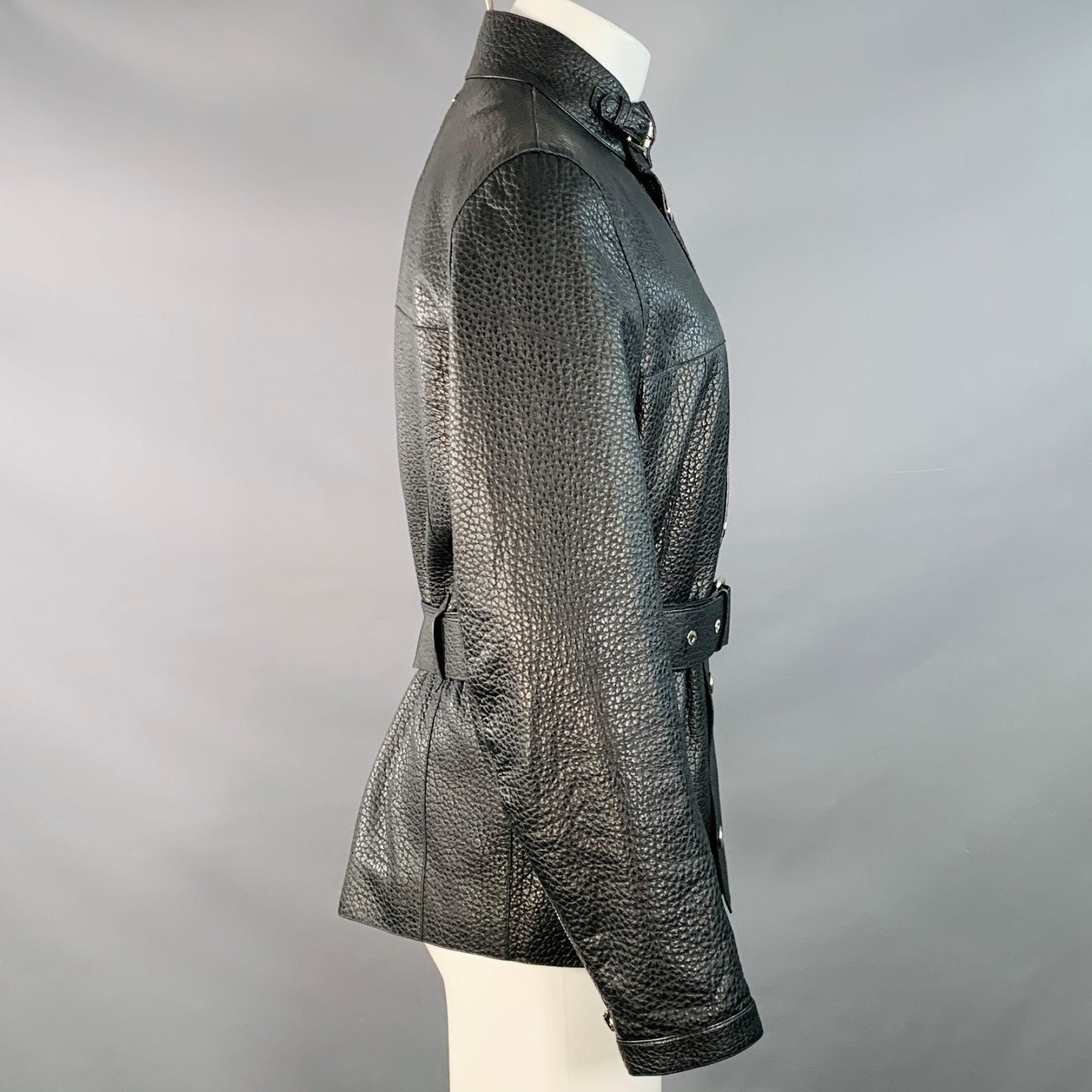 Noir LOUIS VUITTON Taille S Veste ceinturée en cuir de taurillon grainé noir avec fermeture à glissière en vente
