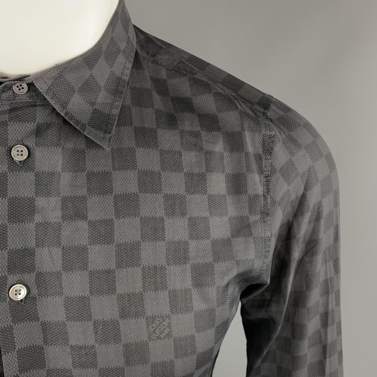 LOUIS VUITTON Size S Gray and Black Damier Cotton Button Up Long Sleeve  Shirt at 1stDibs
