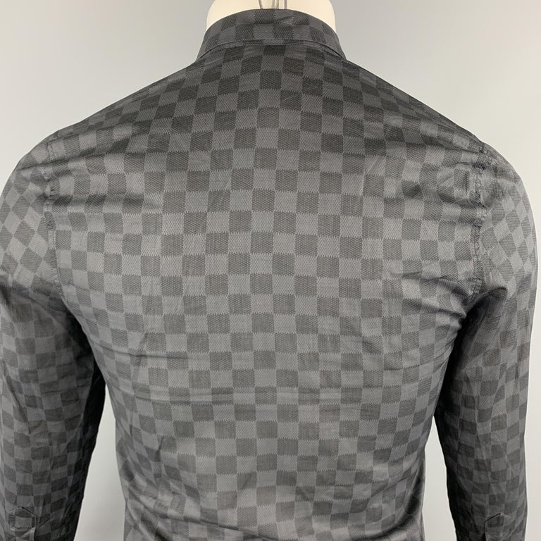 LOUIS VUITTON Size S Gray and Black Damier Cotton Button Up Long Sleeve ...