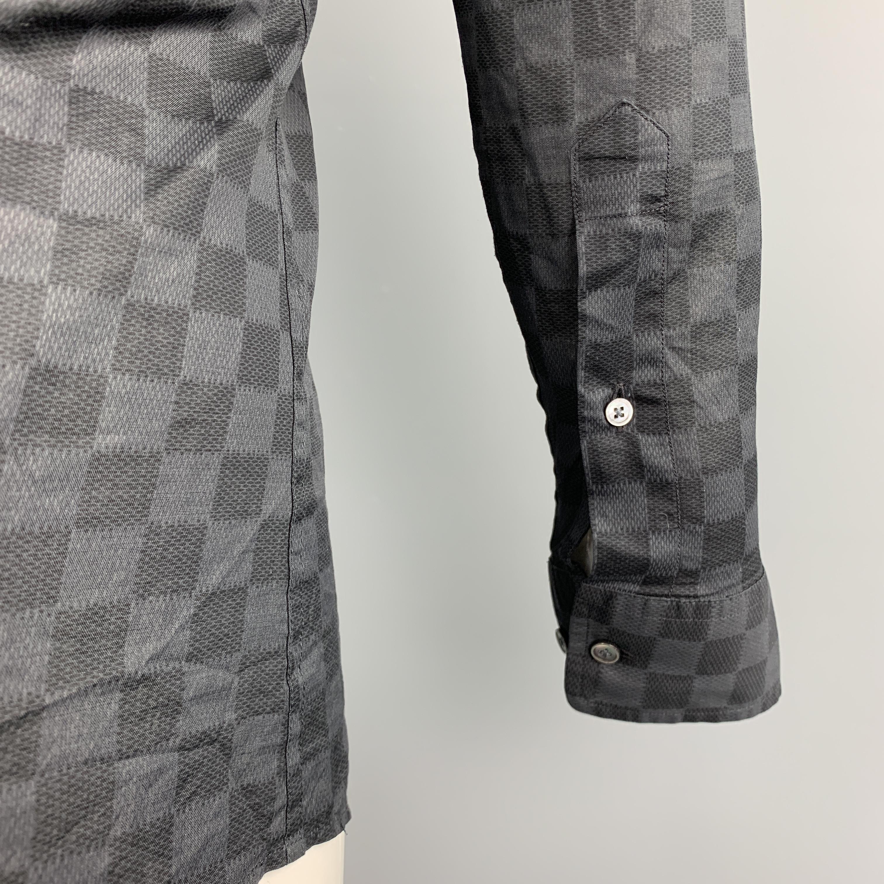 LOUIS VUITTON Size S Gray & Black Damier Cotton Button Up Long Sleeve Shirt In Good Condition In San Francisco, CA
