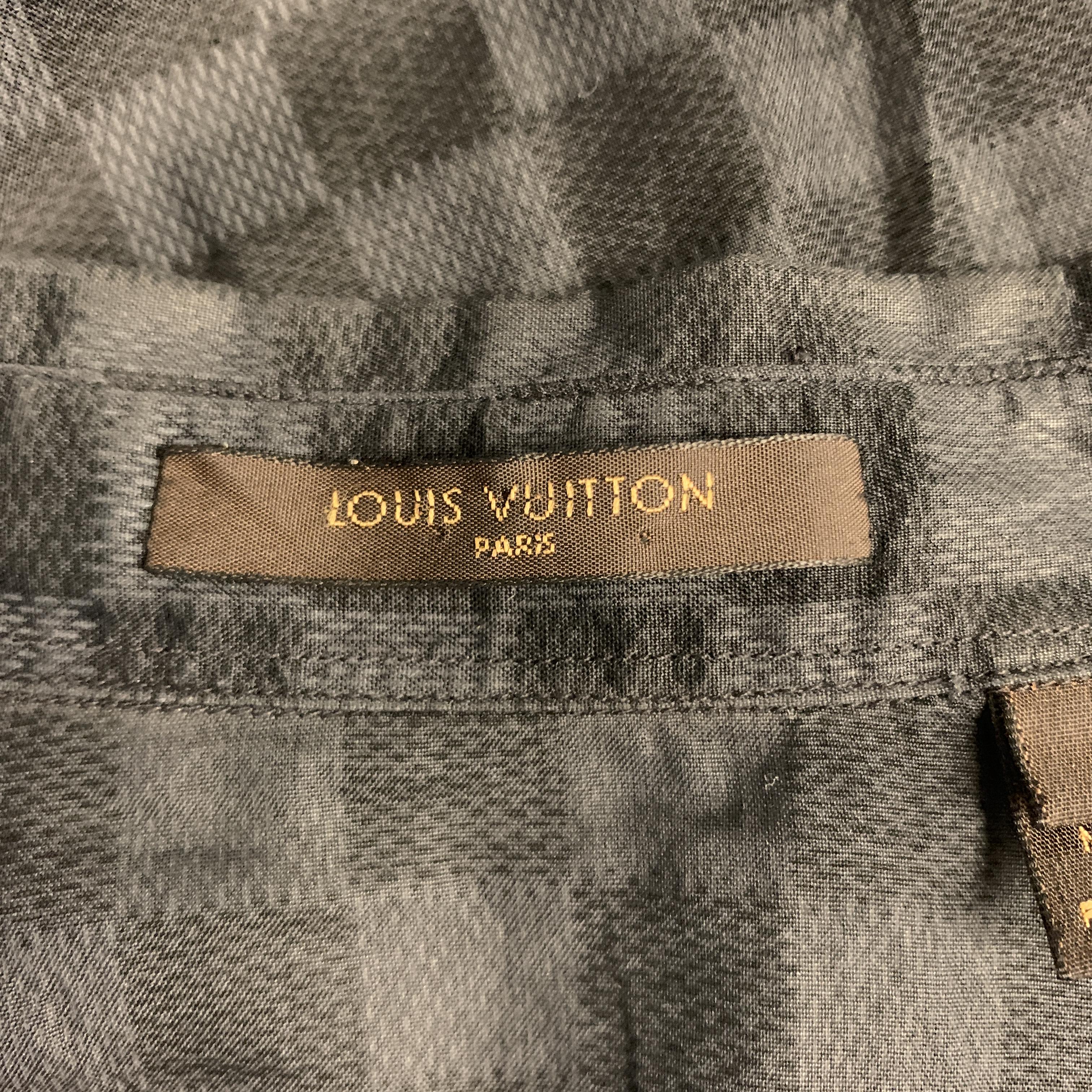 Men's LOUIS VUITTON Size S Gray & Black Damier Cotton Button Up Long Sleeve Shirt