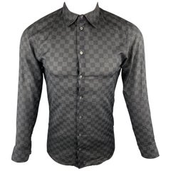 Vintage LOUIS VUITTON Size S Gray & Black Damier Cotton Button Up Long Sleeve Shirt
