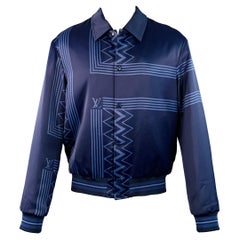 LOUIS VUITTON Size S Karakoram Souvenir Navy Blue Geometric Viscose Snaps Jacket
