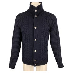 LOUIS VUITTON Size S Navy Knitted Wool Cashmere High Collar Cardigan